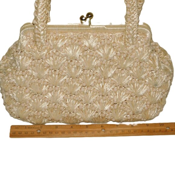 Vintage Woven Beaded Handbag Kiss Lock Closure Made In Japan - Picture 8 of 9
